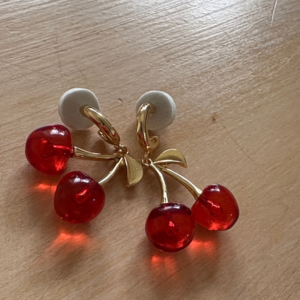 New resin red gold Cherry Gold and Red Earrings